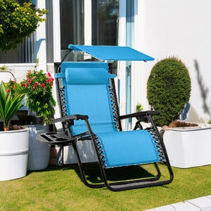 Best Choice Products Folding Zero Gravity Outdoor Recliner Patio Lounge Chair w/Adjustable Canopy Shade, Headrest, Side Accessory Tray, Textilene Mesh - Peacock Blue - Wigtrends
