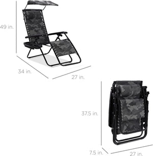 Best Choice Products Folding Zero Gravity Outdoor Recliner Patio Lounge Chair w/Adjustable Canopy Shade, Headrest, Side Accessory Tray, Textilene Mesh - Peacock Blue - Wigtrends