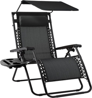 Best Choice Products Folding Zero Gravity Outdoor Recliner Patio Lounge Chair w/Adjustable Canopy Shade, Headrest, Side Accessory Tray, Textilene Mesh - Peacock Blue - Wigtrends