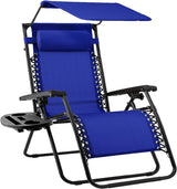 Best Choice Products Folding Zero Gravity Outdoor Recliner Patio Lounge Chair w/Adjustable Canopy Shade, Headrest, Side Accessory Tray, Textilene Mesh - Peacock Blue - Wigtrends
