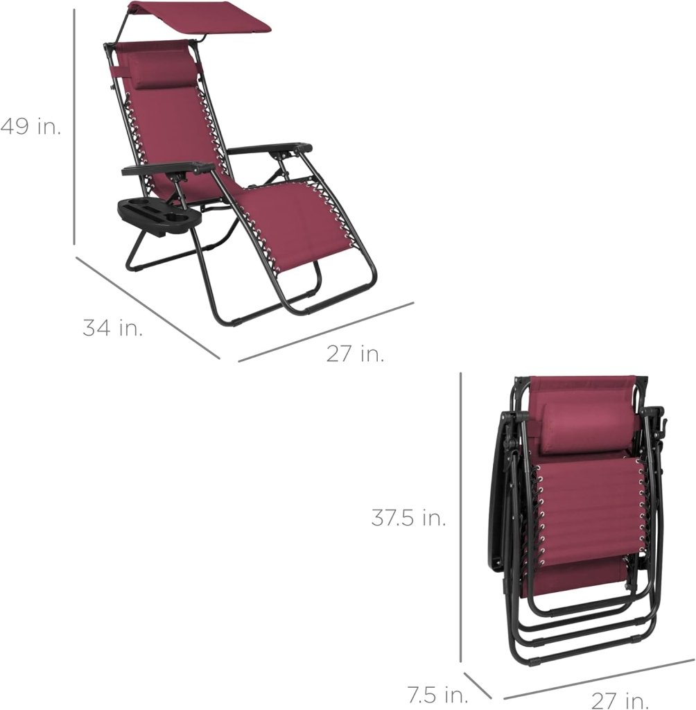 Best Choice Products Folding Zero Gravity Outdoor Recliner Patio Lounge Chair w/Adjustable Canopy Shade, Headrest, Side Accessory Tray, Textilene Mesh - Peacock Blue - Wigtrends