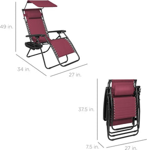 Best Choice Products Folding Zero Gravity Outdoor Recliner Patio Lounge Chair w/Adjustable Canopy Shade, Headrest, Side Accessory Tray, Textilene Mesh - Peacock Blue - Wigtrends