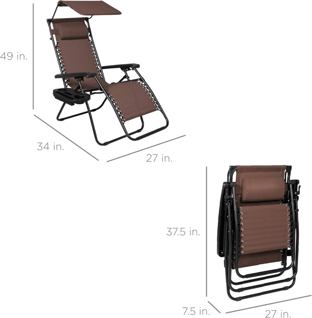 Best Choice Products Folding Zero Gravity Outdoor Recliner Patio Lounge Chair w/Adjustable Canopy Shade, Headrest, Side Accessory Tray, Textilene Mesh - Peacock Blue - Wigtrends