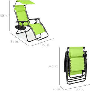 Best Choice Products Folding Zero Gravity Outdoor Recliner Patio Lounge Chair w/Adjustable Canopy Shade, Headrest, Side Accessory Tray, Textilene Mesh - Peacock Blue - Wigtrends