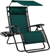 Best Choice Products Folding Zero Gravity Outdoor Recliner Patio Lounge Chair w/Adjustable Canopy Shade, Headrest, Side Accessory Tray, Textilene Mesh - Peacock Blue - Wigtrends