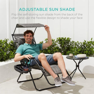 Best Choice Products Folding Zero Gravity Outdoor Recliner Patio Lounge Chair w/Adjustable Canopy Shade, Headrest, Side Accessory Tray, Textilene Mesh - Peacock Blue - Wigtrends