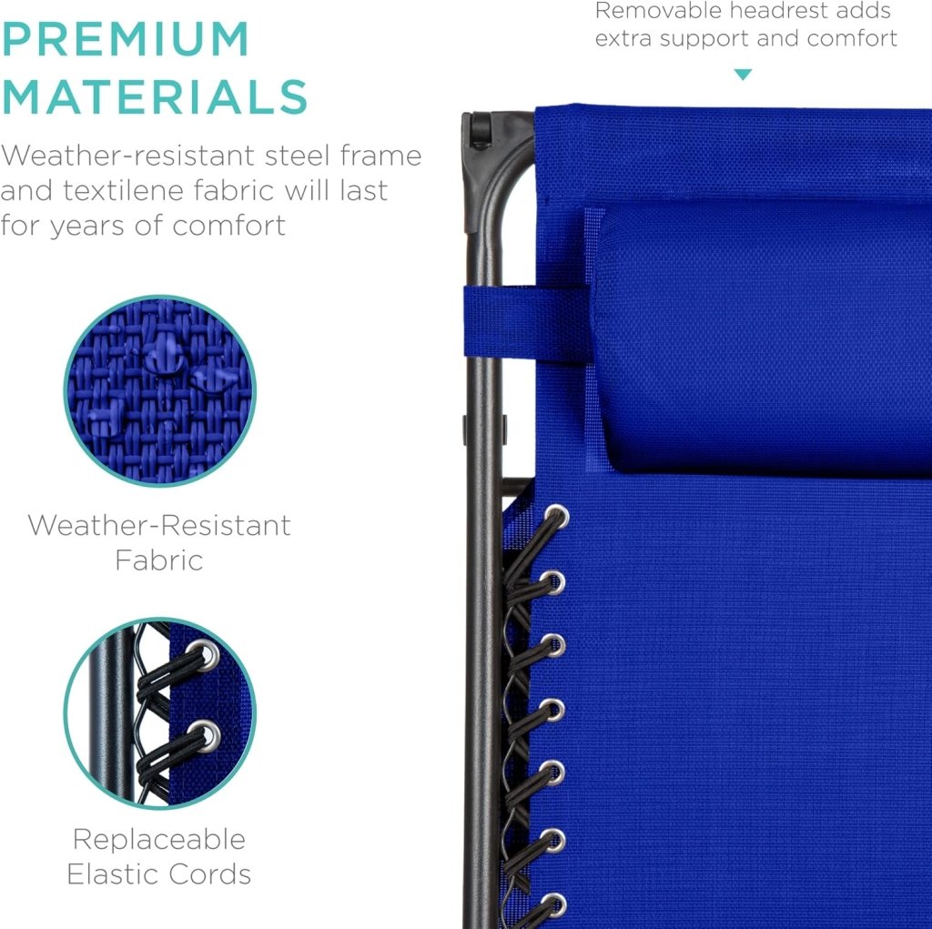 Best Choice Products Folding Zero Gravity Outdoor Recliner Patio Lounge Chair w/Adjustable Canopy Shade, Headrest, Side Accessory Tray, Textilene Mesh - Peacock Blue - Wigtrends