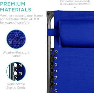 Best Choice Products Folding Zero Gravity Outdoor Recliner Patio Lounge Chair w/Adjustable Canopy Shade, Headrest, Side Accessory Tray, Textilene Mesh - Peacock Blue - Wigtrends