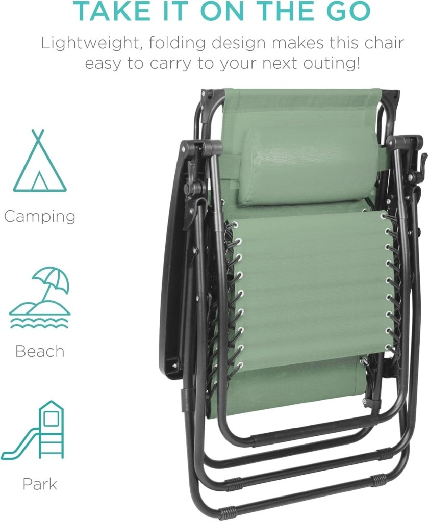 Best Choice Products Folding Zero Gravity Outdoor Recliner Patio Lounge Chair w/Adjustable Canopy Shade, Headrest, Side Accessory Tray, Textilene Mesh - Peacock Blue - Wigtrends