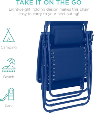 Best Choice Products Folding Zero Gravity Outdoor Recliner Patio Lounge Chair w/Adjustable Canopy Shade, Headrest, Side Accessory Tray, Textilene Mesh - Peacock Blue - Wigtrends