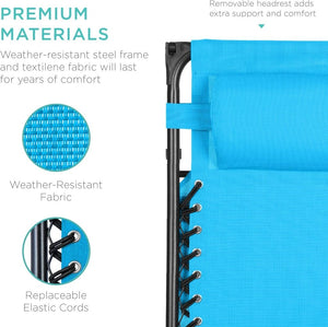 Best Choice Products Folding Zero Gravity Outdoor Recliner Patio Lounge Chair w/Adjustable Canopy Shade, Headrest, Side Accessory Tray, Textilene Mesh - Peacock Blue - Wigtrends