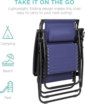 Best Choice Products Folding Zero Gravity Outdoor Recliner Patio Lounge Chair w/Adjustable Canopy Shade, Headrest, Side Accessory Tray, Textilene Mesh - Peacock Blue - Wigtrends