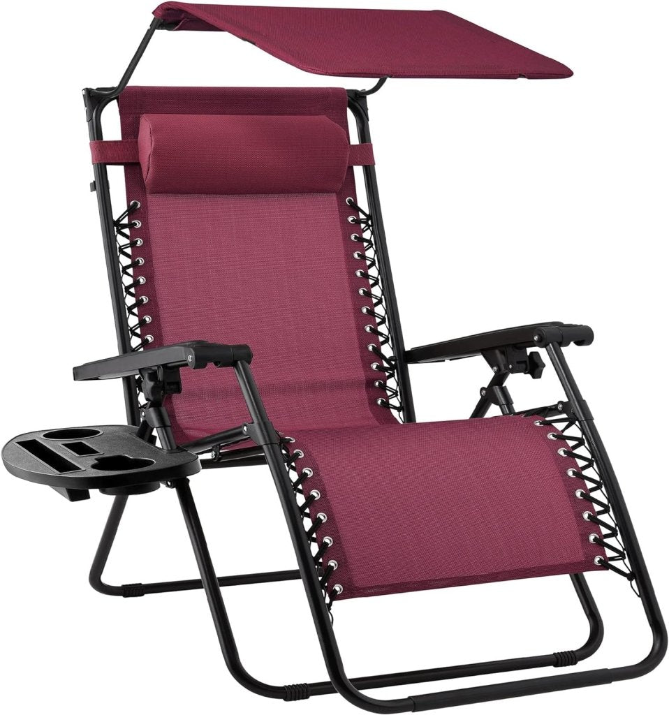 Best Choice Products Folding Zero Gravity Outdoor Recliner Patio Lounge Chair w/Adjustable Canopy Shade, Headrest, Side Accessory Tray, Textilene Mesh - Peacock Blue - Wigtrends