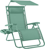 Best Choice Products Folding Zero Gravity Outdoor Recliner Patio Lounge Chair w/Adjustable Canopy Shade, Headrest, Side Accessory Tray, Textilene Mesh - Peacock Blue - Wigtrends