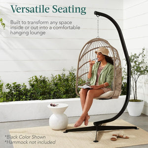 Best Choice Products Metal Hanging Hammock C - Stand for Chair/Weather - Resistant Finish, Offset Base - Stand Only - Black - Wigtrends