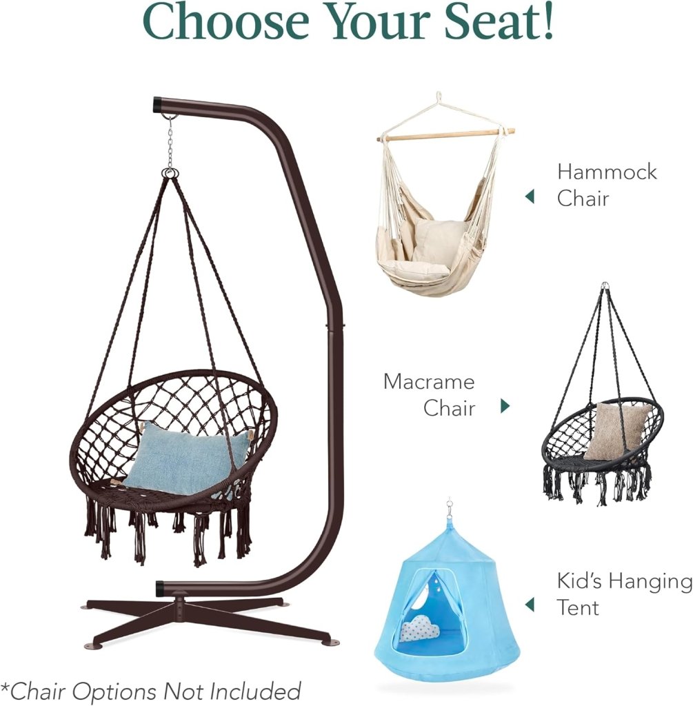 Best Choice Products Metal Hanging Hammock C - Stand for Chair/Weather - Resistant Finish, Offset Base - Stand Only - Black - Wigtrends