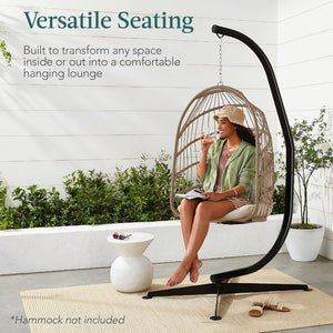 Best Choice Products Metal Hanging Hammock C - Stand for Chair/Weather - Resistant Finish, Offset Base - Stand Only - Black - Wigtrends