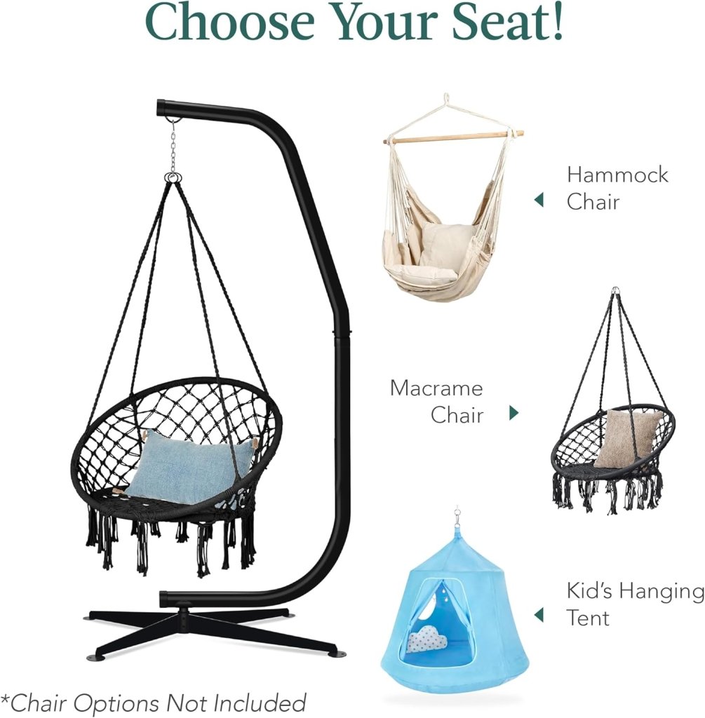Best Choice Products Metal Hanging Hammock C - Stand for Chair/Weather - Resistant Finish, Offset Base - Stand Only - Black - Wigtrends