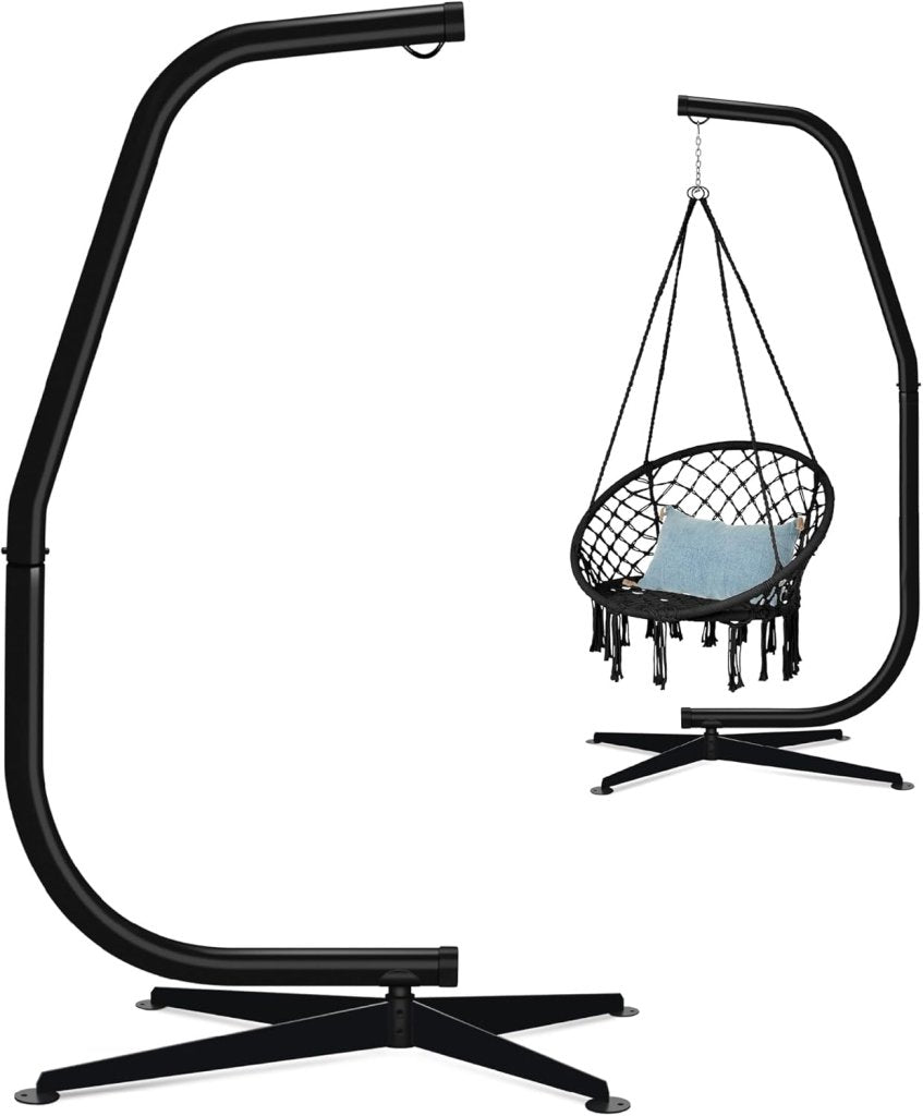 Best Choice Products Metal Hanging Hammock C - Stand for Chair/Weather - Resistant Finish, Offset Base - Stand Only - Black - Wigtrends