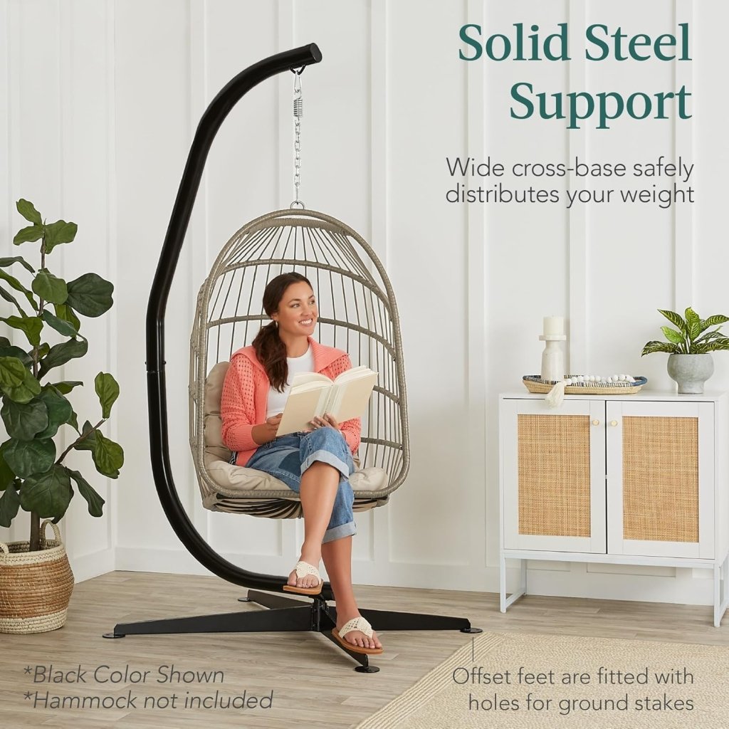 Best Choice Products Metal Hanging Hammock C - Stand for Chair/Weather - Resistant Finish, Offset Base - Stand Only - Black - Wigtrends