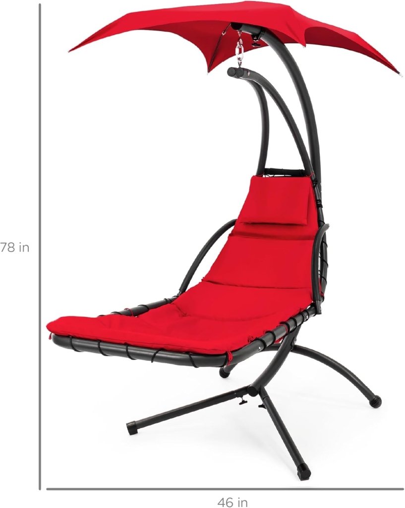 Best Choice Products Outdoor Hanging Curved Steel Chaise Lounge Chair Swing w/Built - in Pillow and Removable Canopy - Charcoal Gray - Wigtrends