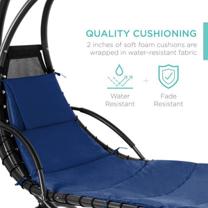 Best Choice Products Outdoor Hanging Curved Steel Chaise Lounge Chair Swing w/Built - in Pillow and Removable Canopy - Charcoal Gray - Wigtrends
