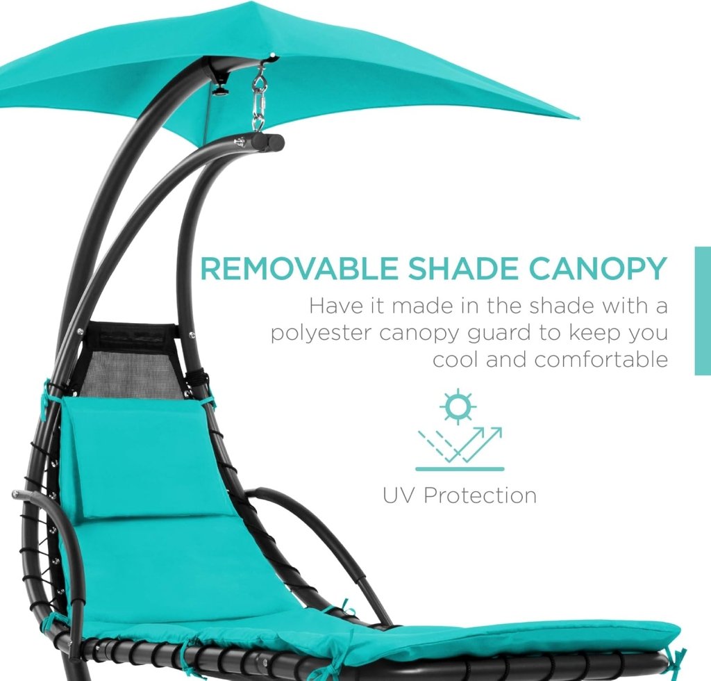 Best Choice Products Outdoor Hanging Curved Steel Chaise Lounge Chair Swing w/Built - in Pillow and Removable Canopy - Charcoal Gray - Wigtrends