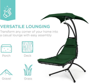 Best Choice Products Outdoor Hanging Curved Steel Chaise Lounge Chair Swing w/Built - in Pillow and Removable Canopy - Charcoal Gray - Wigtrends