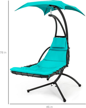 Best Choice Products Outdoor Hanging Curved Steel Chaise Lounge Chair Swing w/Built - in Pillow and Removable Canopy - Charcoal Gray - Wigtrends
