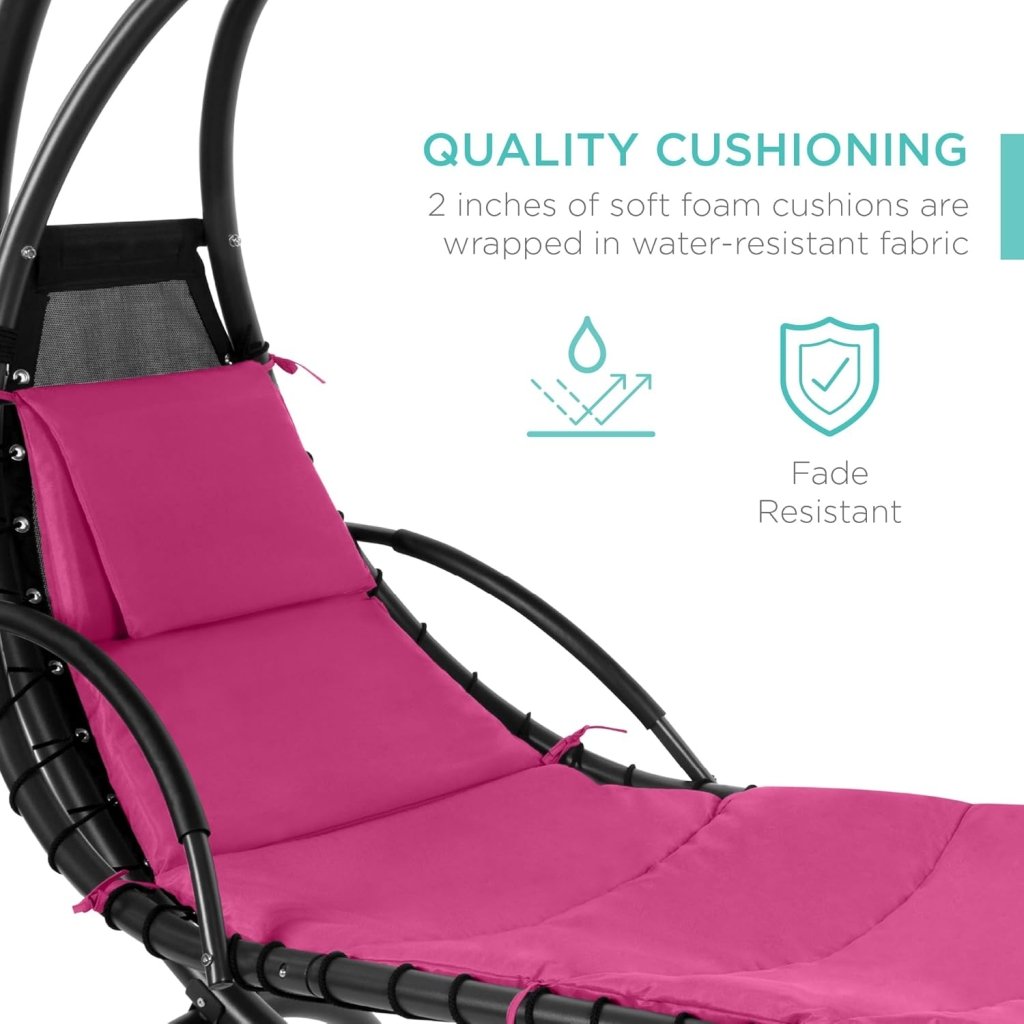 Best Choice Products Outdoor Hanging Curved Steel Chaise Lounge Chair Swing w/Built - in Pillow and Removable Canopy - Charcoal Gray - Wigtrends