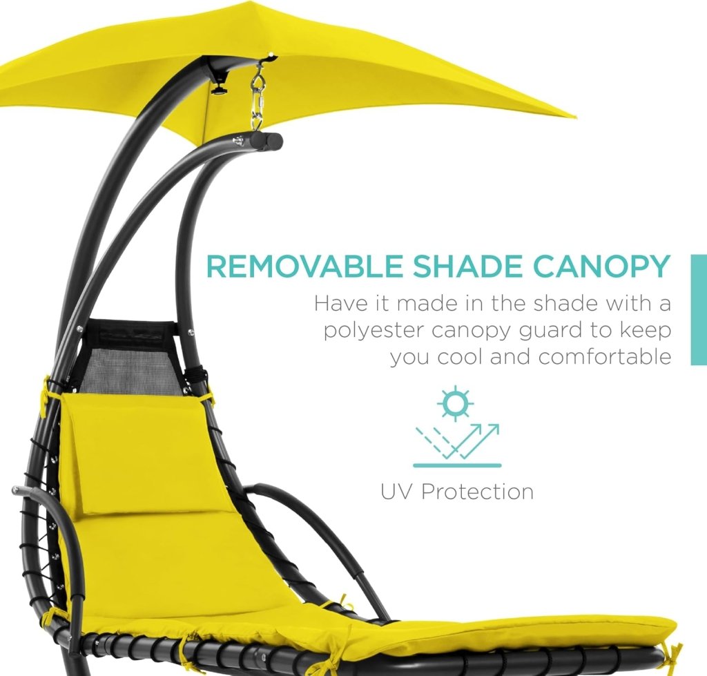 Best Choice Products Outdoor Hanging Curved Steel Chaise Lounge Chair Swing w/Built - in Pillow and Removable Canopy - Charcoal Gray - Wigtrends
