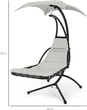 Best Choice Products Outdoor Hanging Curved Steel Chaise Lounge Chair Swing w/Built - in Pillow and Removable Canopy - Charcoal Gray - Wigtrends