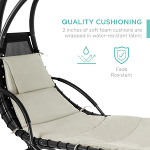 Best Choice Products Outdoor Hanging Curved Steel Chaise Lounge Chair Swing w/Built - in Pillow and Removable Canopy - Charcoal Gray - Wigtrends