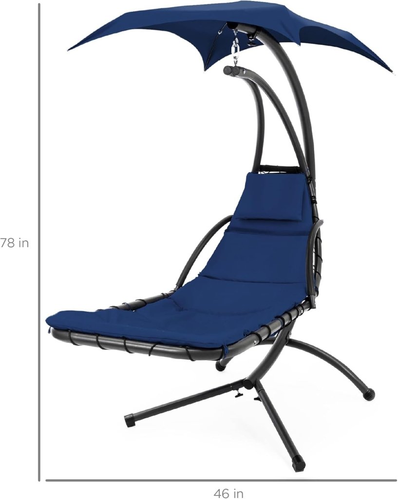 Best Choice Products Outdoor Hanging Curved Steel Chaise Lounge Chair Swing w/Built - in Pillow and Removable Canopy - Charcoal Gray - Wigtrends