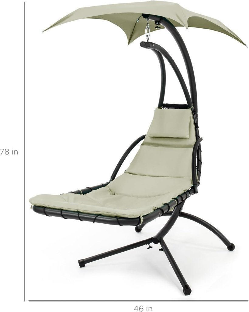 Best Choice Products Outdoor Hanging Curved Steel Chaise Lounge Chair Swing w/Built - in Pillow and Removable Canopy - Charcoal Gray - Wigtrends