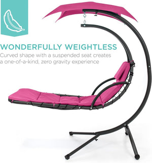 Best Choice Products Outdoor Hanging Curved Steel Chaise Lounge Chair Swing w/Built - in Pillow and Removable Canopy - Charcoal Gray - Wigtrends