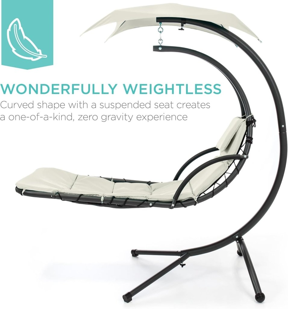 Best Choice Products Outdoor Hanging Curved Steel Chaise Lounge Chair Swing w/Built - in Pillow and Removable Canopy - Charcoal Gray - Wigtrends