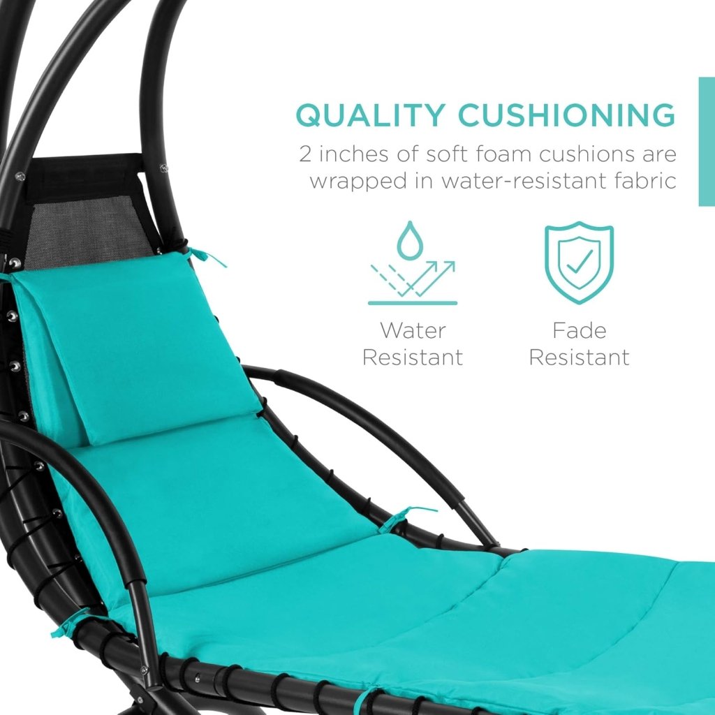 Best Choice Products Outdoor Hanging Curved Steel Chaise Lounge Chair Swing w/Built - in Pillow and Removable Canopy - Charcoal Gray - Wigtrends