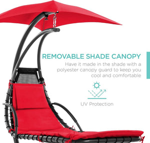 Best Choice Products Outdoor Hanging Curved Steel Chaise Lounge Chair Swing w/Built - in Pillow and Removable Canopy - Charcoal Gray - Wigtrends