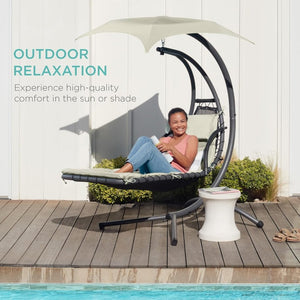Best Choice Products Outdoor Hanging Curved Steel Chaise Lounge Chair Swing w/Built - in Pillow and Removable Canopy - Charcoal Gray - Wigtrends
