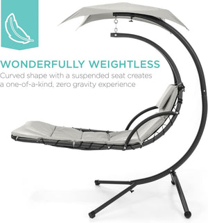 Best Choice Products Outdoor Hanging Curved Steel Chaise Lounge Chair Swing w/Built - in Pillow and Removable Canopy - Charcoal Gray - Wigtrends