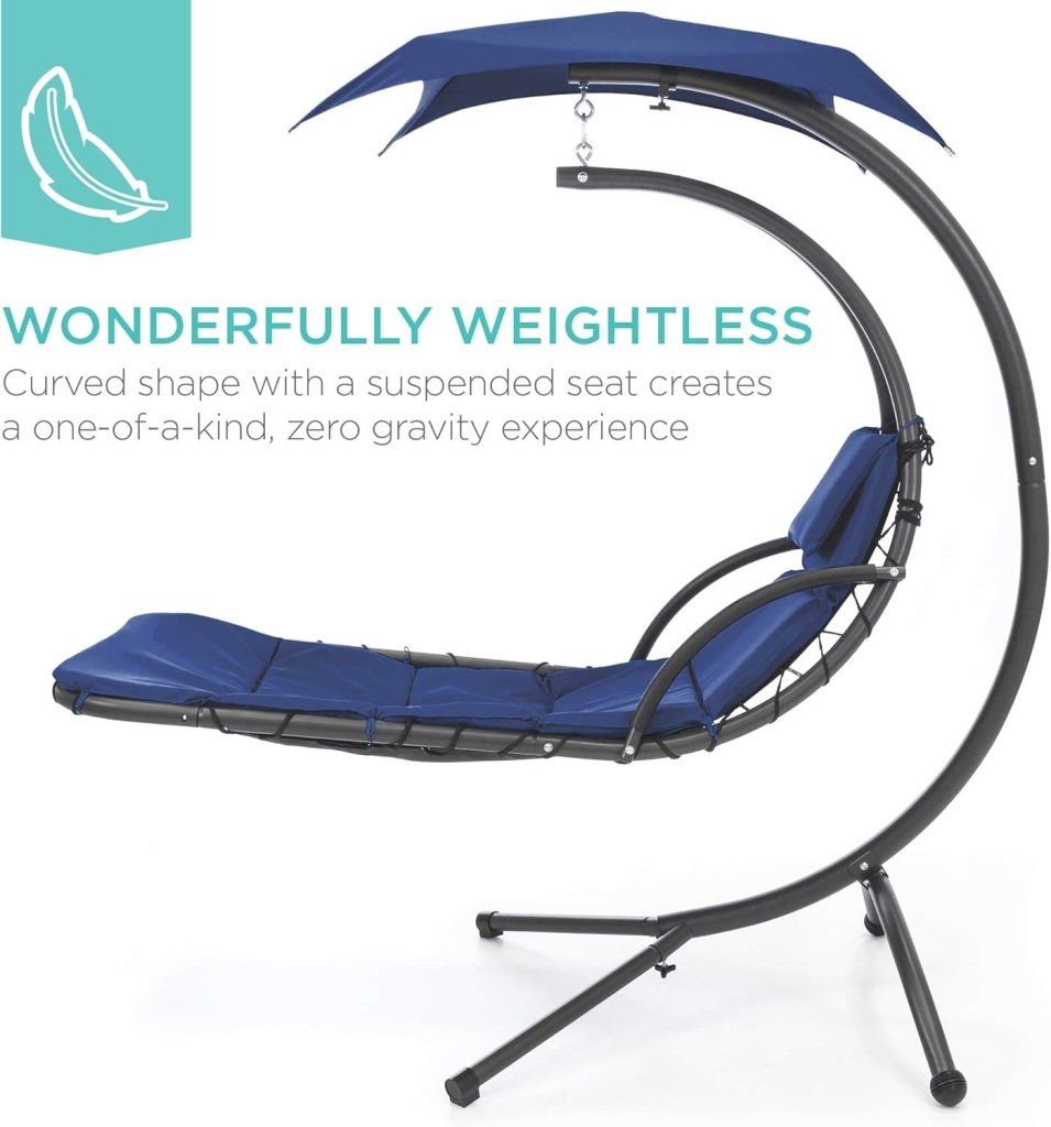 Best Choice Products Outdoor Hanging Curved Steel Chaise Lounge Chair Swing w/Built - in Pillow and Removable Canopy - Charcoal Gray - Wigtrends