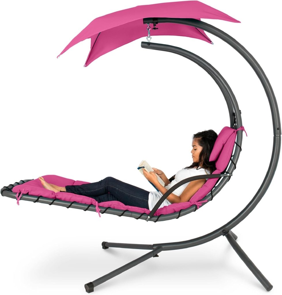 Best Choice Products Outdoor Hanging Curved Steel Chaise Lounge Chair Swing w/Built - in Pillow and Removable Canopy - Charcoal Gray - Wigtrends