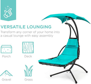 Best Choice Products Outdoor Hanging Curved Steel Chaise Lounge Chair Swing w/Built - in Pillow and Removable Canopy - Charcoal Gray - Wigtrends