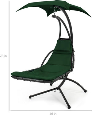 Best Choice Products Outdoor Hanging Curved Steel Chaise Lounge Chair Swing w/Built - in Pillow and Removable Canopy - Charcoal Gray - Wigtrends