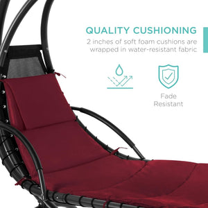 Best Choice Products Outdoor Hanging Curved Steel Chaise Lounge Chair Swing w/Built - in Pillow and Removable Canopy - Charcoal Gray - Wigtrends