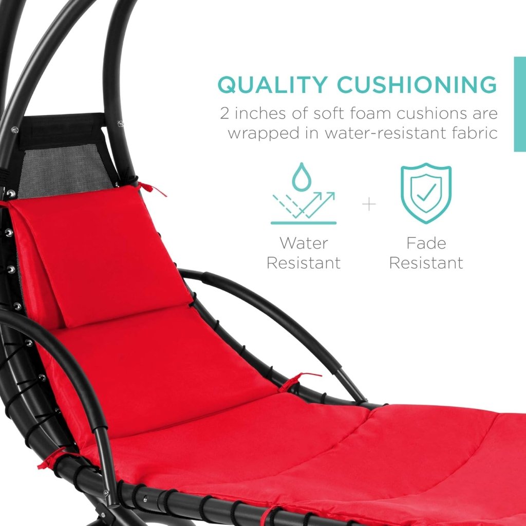 Best Choice Products Outdoor Hanging Curved Steel Chaise Lounge Chair Swing w/Built - in Pillow and Removable Canopy - Charcoal Gray - Wigtrends