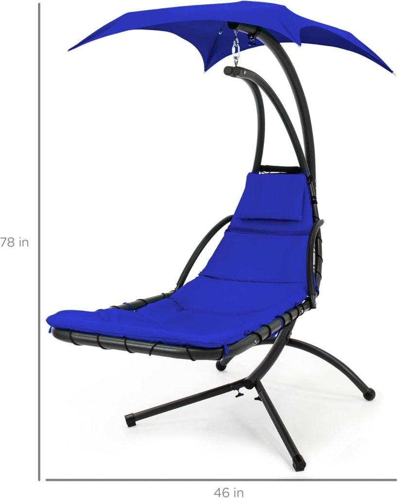 Best Choice Products Outdoor Hanging Curved Steel Chaise Lounge Chair Swing w/Built - in Pillow and Removable Canopy - Charcoal Gray - Wigtrends