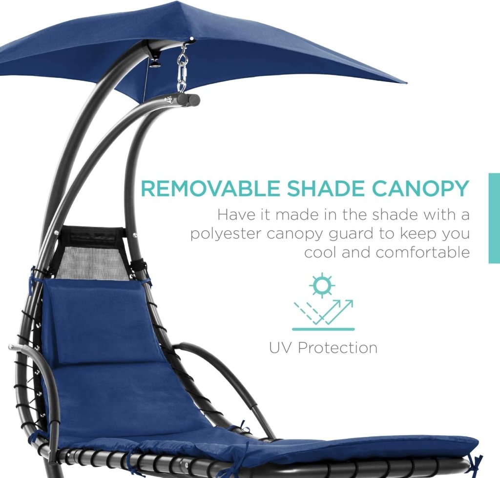 Best Choice Products Outdoor Hanging Curved Steel Chaise Lounge Chair Swing w/Built - in Pillow and Removable Canopy - Charcoal Gray - Wigtrends