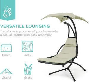 Best Choice Products Outdoor Hanging Curved Steel Chaise Lounge Chair Swing w/Built - in Pillow and Removable Canopy - Charcoal Gray - Wigtrends